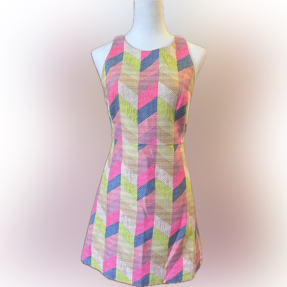 MILLY Neon Chevron Print Woven Mini Dress